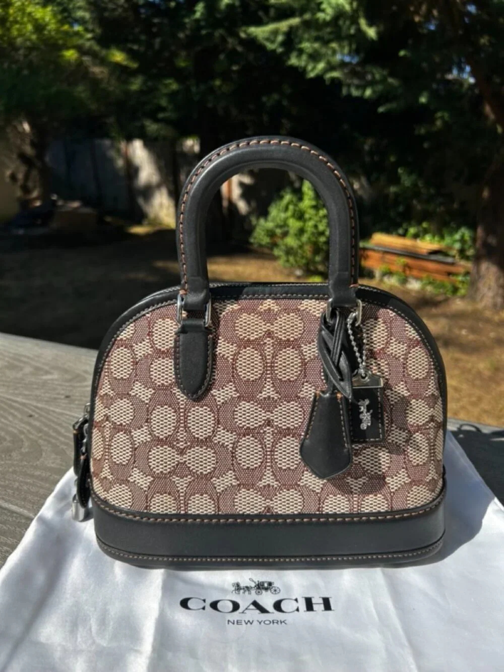 Coach Signature Jacquard Revel Bag 24 Cocoa Black Excellent Condition
